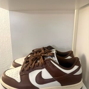Nike Womans Brown and White Low-Top Sneakers — Leather Swoosh